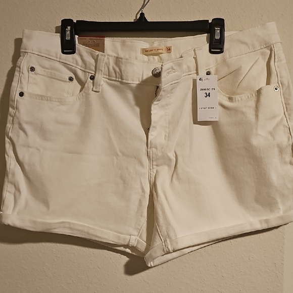 Levi's White Jean Shorts Mid-Length Distressed Hem - Picture 8 of 9